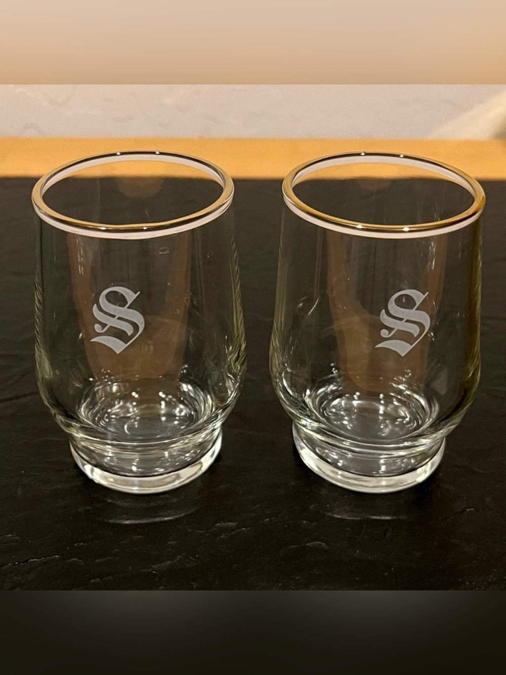 Vintage MCM Mid Century Aperitif Cordial Glasses Monogram Letter S